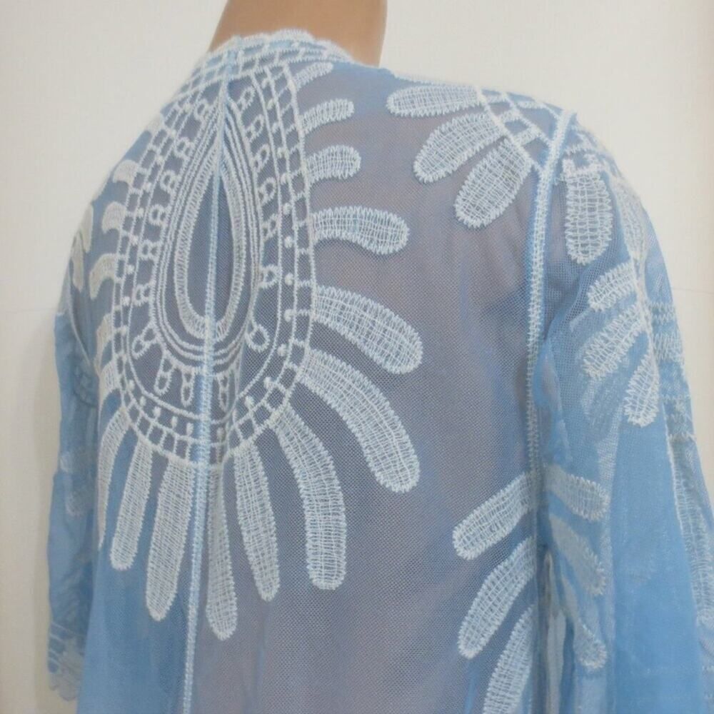 Rebellion Again Blue & White Lace Cover Up Kimono in Floral Medallion Sz S NWOT - Picture 6 of 9